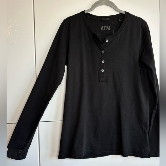 ATM Henley Shirt Black Size Small Long Sleeve - Picture 2 of 7